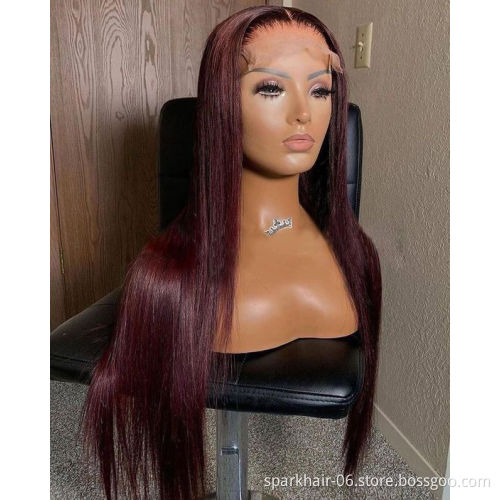 Brazilian Cuticle Aligned Raw Virgin Hair Lace Front Wigs Pre plucked Burgundy Red Colored Human Hair Hd Lace Wig Hair Vendor